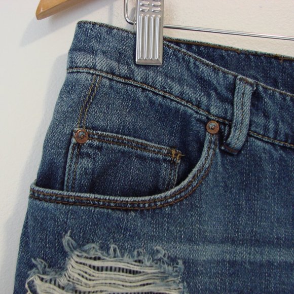 Free People Jeans Anthropologie Distressed Straight Leg High Waist Button Sz 29 - Picture 6 of 15